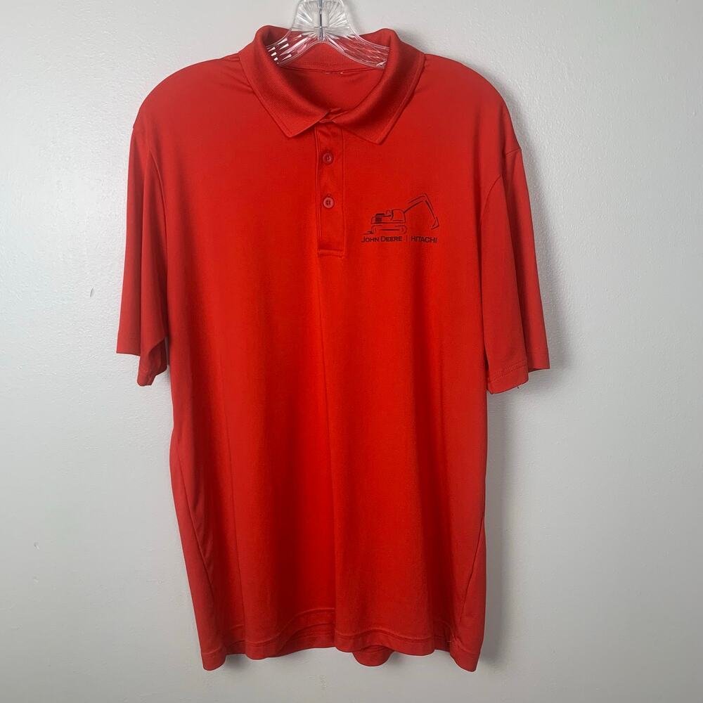 Men's Red Polo Shirt John Deere & Hitachi Large